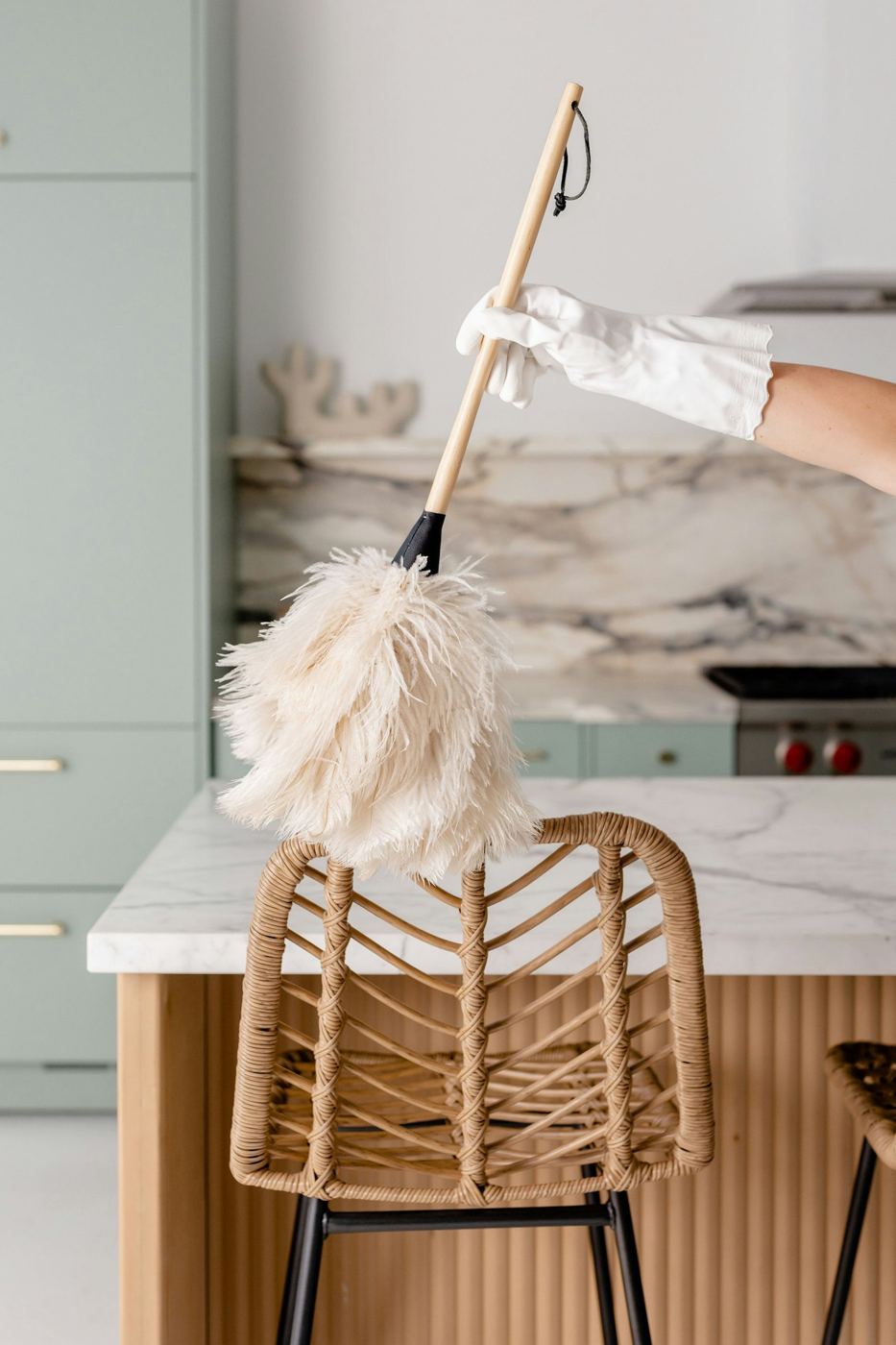 Dusting a kitchen island