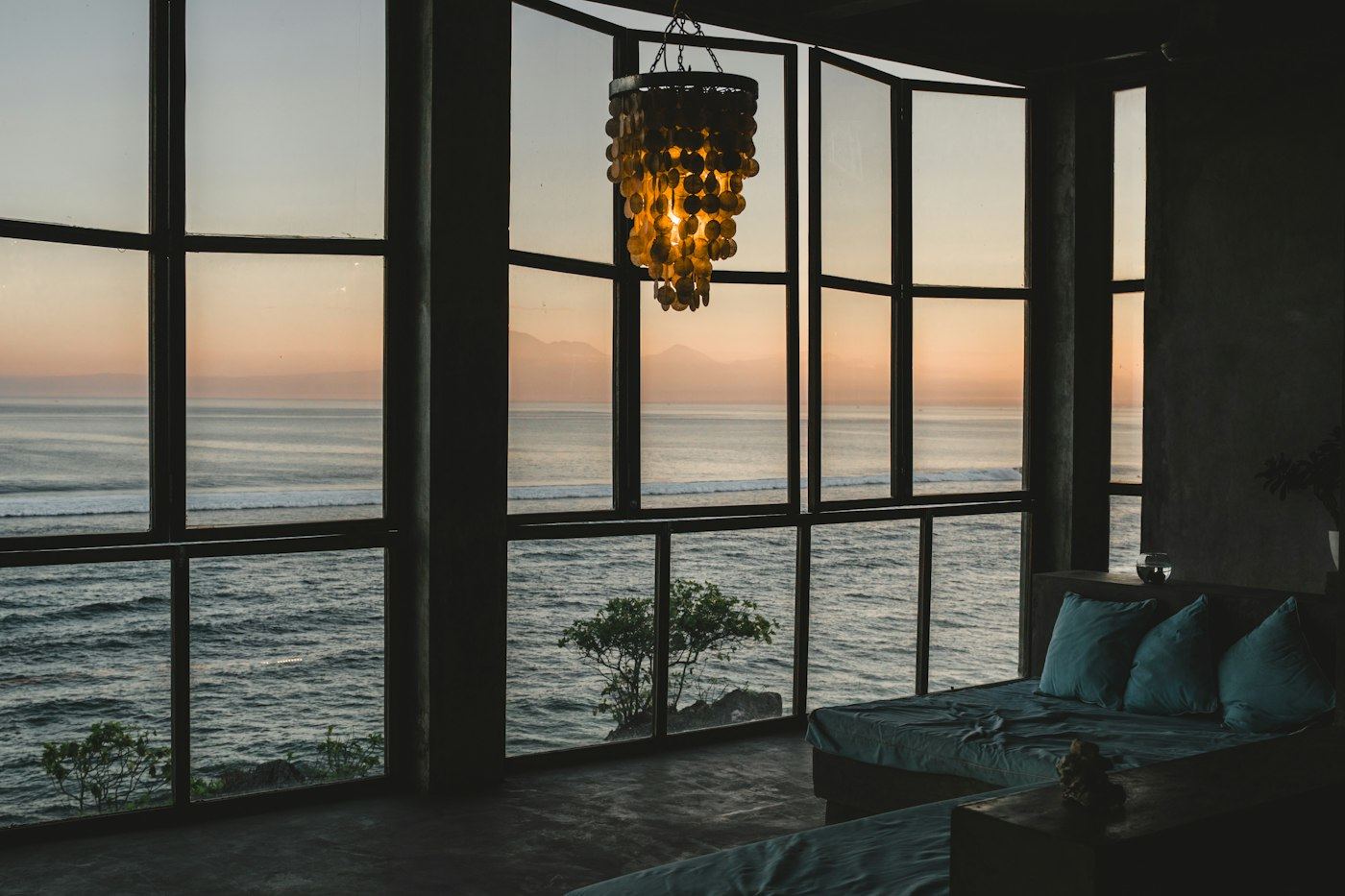 Waterfront room at sunset